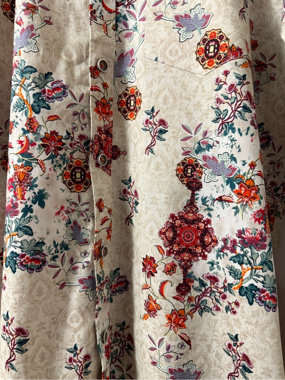 Paisley & Gray Cream Shirt with Red, Teal & Orange Floral Men’s Slim Shirt 0154 - Picture 3 of 16